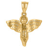 10K Two Tone Gold Round CZ Unisex 1.15" Religious Charm Praying Angel Pendant