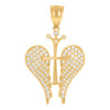 10K Yellow Gold Round CZ 1.25" Religious Charm Cross w/ Wings & Crown Pendant