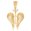10K Yellow Gold Round CZ 1.25" Religious Charm Cross w/ Wings & Crown Pendant