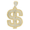 10K Yellow Gold Bezel Set Round CZ Mens 1.95" Currency Charm Dollar Sign Pendant