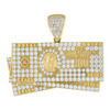 10K Yellow Gold CZ Men's Iced Charm Stacked Benjamin $100 Dollar Bills Pendant