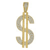 10K Yellow Gold Round CZ Men's 2" Currency Charm Iced Out Dollar Sign Pendant