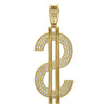 10K Yellow Gold Round CZ Men's 2" Currency Charm Iced Out Dollar Sign Pendant
