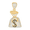 10K Yellow Gold Round CZ Men's 1.45" Charm Black Dollar Sign Money Bag Pendant