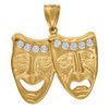 10K Yellow Gold Round CZ Unisex 1.65" Theater Charm Comedy Tragedy Mask Pendant