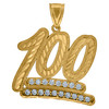 10K Yellow Gold Round CZ Unisex 1.60" D/C Textured Charm 100 Emoji Logo Pendant