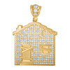 10K Yellow Gold Round CZ Men's 2.20" Iced Out Hip Hop Charm Trap House Pendant
