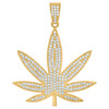 10K Yellow Gold Round CZ Men's 2.15" Iced Out Charm Weed Marijuana Leaf Pendant