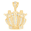 10K Yellow Gold Round CZ Men's 2.35" Royalty Charm KING Crown w/ Lion Pendant