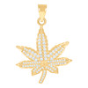 10K Yellow Gold Round CZ Unisex 1.30" Iced Out Charm Weed Marijuana Leaf Pendant