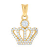 10K Yellow Gold Round CZ Unisex 0.85" Royalty Charm Small Iced Out Crown Pendant