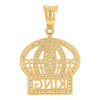 10K Two Tone Gold Round Cut CZ Men's 1.20" Royalty Charm KING in Crown Pendant