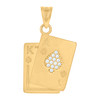 10K Yellow Gold CZ Men's 1.35" Satin Poker Charm Ace & King of Spades Pendant