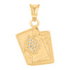 10K Yellow Gold CZ Men's 1.35" Satin Poker Charm Ace & King of Spades Pendant