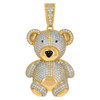 10K Yellow Gold White & Black CZ Women's 2" Iced Out Charm 3D Teddy Bear Pendant