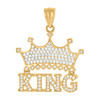 10K Yellow Gold Round CZ Men's 1.35" Iced Out Royal Charm Crown w/ KING Pendant
