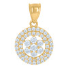 10K Yellow Gold Round CZ Women's 0.80" Double Halo Floral Charm Flower Pendant