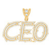 10K Yellow Gold Baguette Cut CZ Men's 1.50" Talking Charm Block Font CEO Pendant