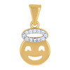 10K Two Tone Gold CZ Women's 0.75" Smiley Face w/ Halo Charm Angel Emoji Pendant