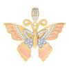 10K Tri-Tone Gold Round CZ Women's 1.45" Textured Charm Hearts Butterfly Pendant