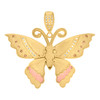 10K Tri-Tone Gold Round CZ Women's 1.45" Textured Charm Hearts Butterfly Pendant
