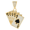 10K Yellow Gold CZ Mens 2.05" Charm Black Enamel Spade Royal Flush Poker Pendant
