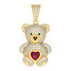 10K Yellow Gold Multicolor CZ Women's 1.45" Iced Charm Teddy Bear Heart Pendant