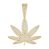 10K Yellow Gold Round CZ Men's 1.40" Iced Out Charm Weed Marijuana Leaf Pendant