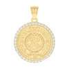10K Yellow Gold Round Cut CZ Men's 1.05" Charm Aztec Calendar Medallion Pendant