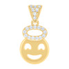 10K Yellow Gold Round CZ Women's Charm Smiley Face w/ Halo Angel Emoji Pendant