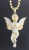 Angel Diamond Pendant 10K Yellow Gold 1 Ct. Fully Iced Out Wings Charm 1.86 Inch