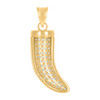 10K Yellow Gold Round Cut CZ Men's 1.15" Iced Good Luck Charm Tusk Shape Pendant