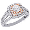 14K White Gold Solitaire Round Diamond Split Shank Engagement Ring Halo 1.27 Ct.