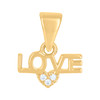10K Yellow Gold Round CZ Women's Small Block Font Charm LOVE w/ Heart Pendant