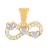 10K Two Tone Gold Round CZ Women's Love Charm Infinity w/ Triple Heart Pendant