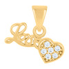 10K Yellow Gold Round CZ Women's 0.50" Script Font Charm LOVE w/ Heart Pendant
