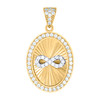 10K Two Tone Gold Round CZ Women's 1" Facet Charm Infinity in Oval Frame Pendant
