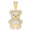 10K Yellow Gold Black Round CZ Unisex 1.25" Ice Out Toy Charm Teddy Bear Pendant