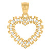 10K Yellow Gold Round CZ Women's 1" Open Charm Jubilee Link Heart Frame Pendant