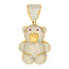 10K Yellow Gold Pink CZ Unisex Iced Cluster Toy Charm Short Teddy Bear Pendant