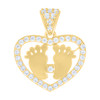 10K Yellow Gold Round CZ Women's 0.85" Frame Charm Footprint in Heart Pendant