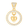 10K Yellow Gold Round CZ Women's 0.95" Dangle Love Charm Heart in Circle Pendant