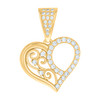 10K Yellow Gold Round CZ Women's 0.95" Cut Out Love Charm Filigree Heart Pendant