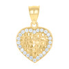 10K Yellow Gold Round CZ Women's 0.95" Halo Small Charm Nugget Heart Pendant