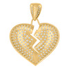 10K Yellow Gold Round CZ Women's 1.45" Iced Out Love Charm Broken Heart Pendant