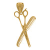 10K Two Tone Gold Round CZ Men's 1.75" Barber Shop Charm Scissors & Comb Pendant