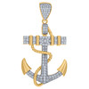 10K Yellow Gold Round CZ Mens 1.75" Cluster Charm Sailor's Rope & Anchor Pendant