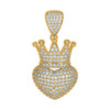 10K Yellow Gold Round CZ Women's 1.35" Iced Charm Domed Crown on Heart Pendant