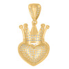10K Yellow Gold Round CZ Women's 1.35" Iced Charm Domed Crown on Heart Pendant