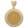10K Yellow Gold CZ Men's 1.75" Beaded Border Circle Picture Memory Frame Pendant